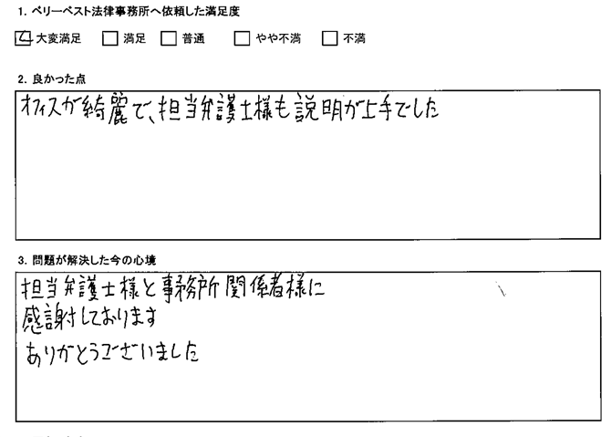 担当弁護士様と事務所関係者様に感謝しております